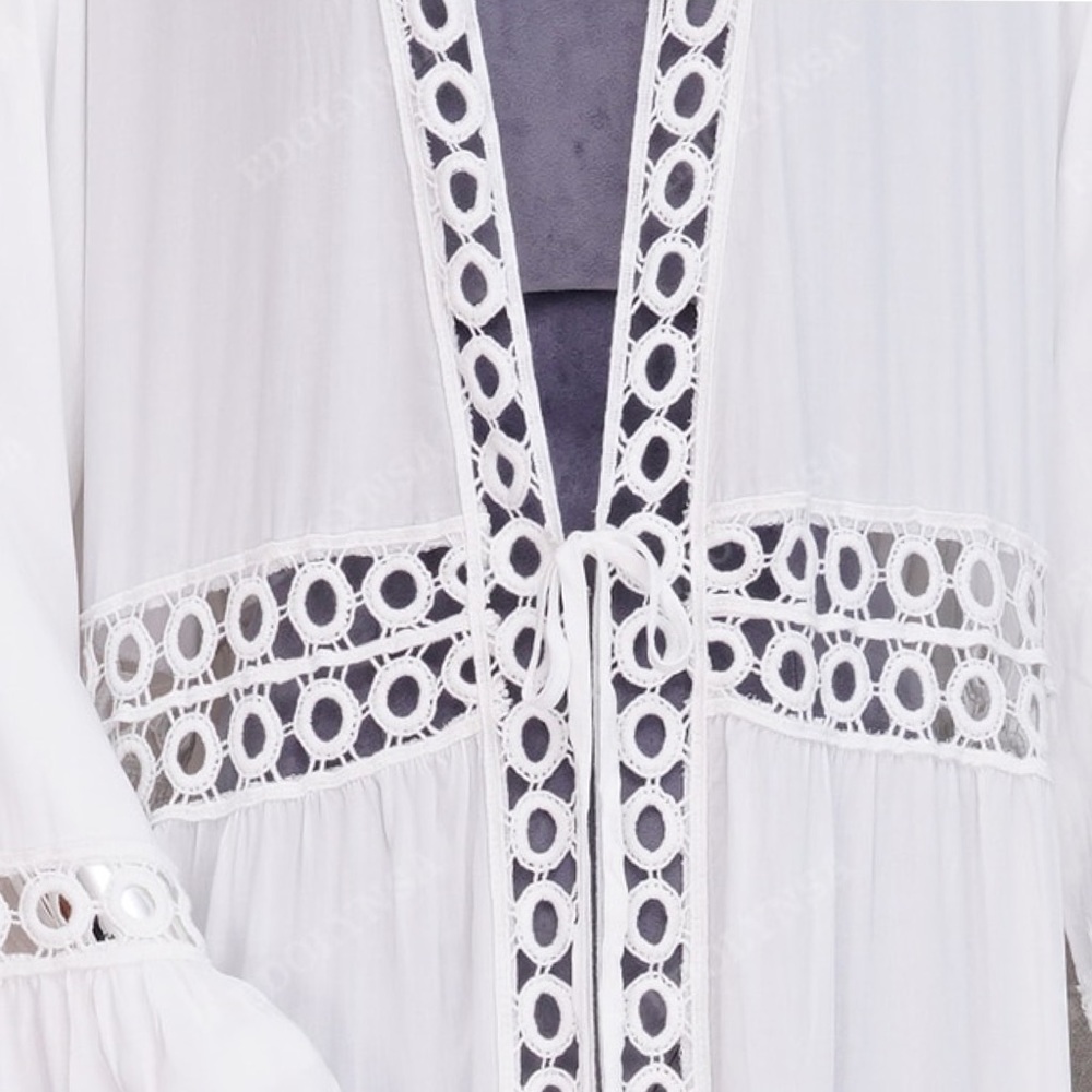 Boho Flowing White Cover Up Crochet Detail - Picture 10 of 16
